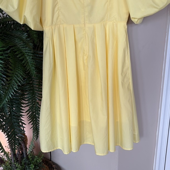 Vintage MABELL NWOT Yellow Puff Sleeves Mini Dress Cutout Gathered Ruched Spring - Picture 9 of 14